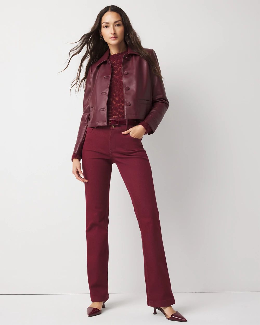 Button-Front Faux Leather Jacket