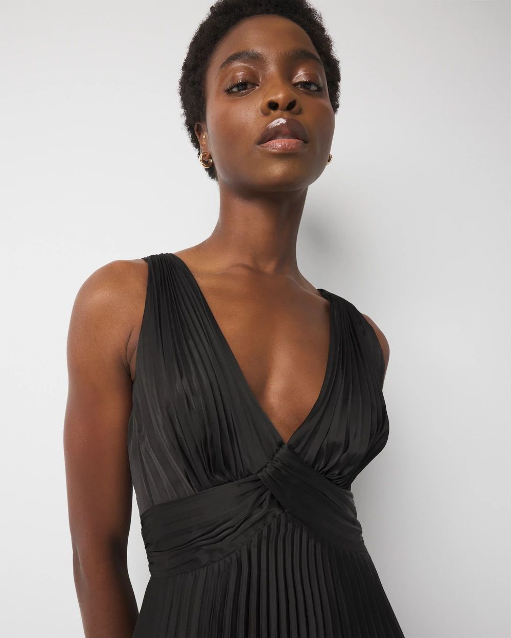 Satin Pleated Midi Dress