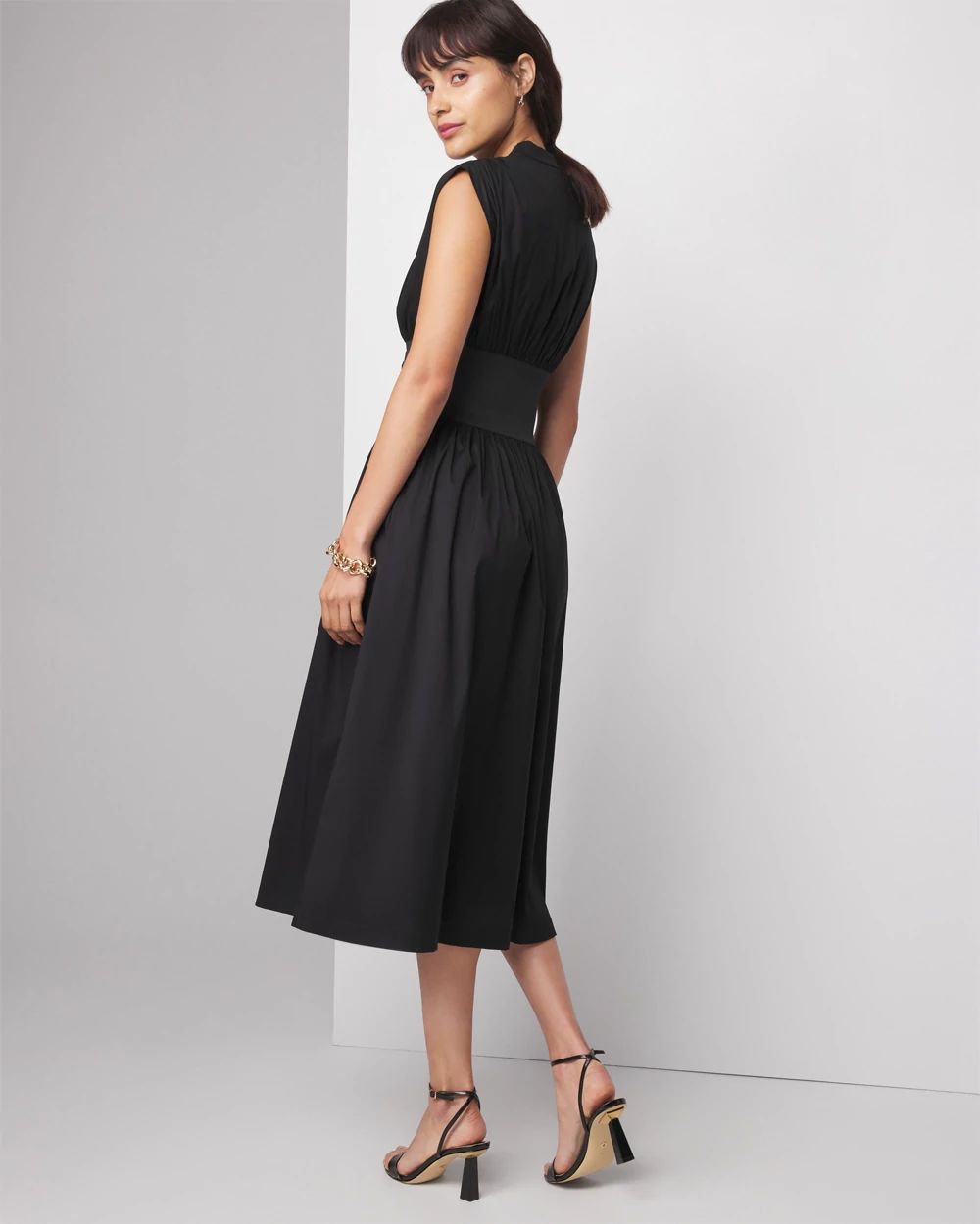 Cap Sleeve Belted Poplin Midi Dress