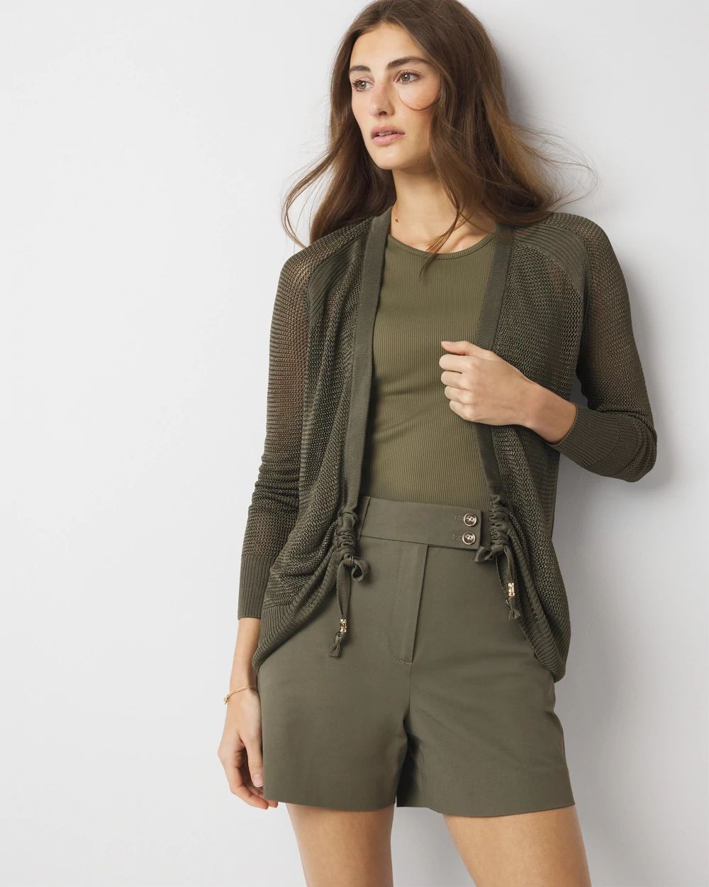 Mesh Cinched Cardigan Sweater