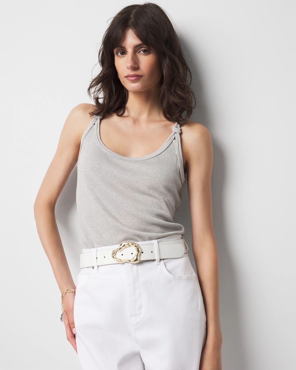 Metallic Knotted Shoulder Tank