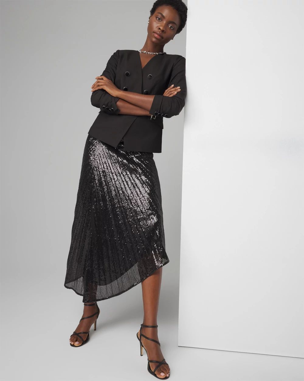 Sequin Pleated Asymmetrical Skirt