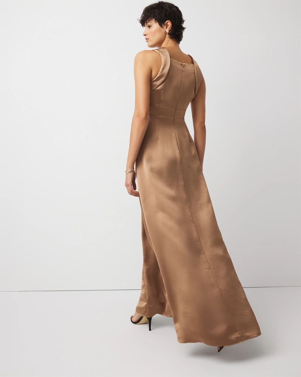 Petite Sleeveless Satin Gown