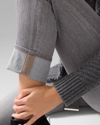 Mid-Rise Suede Trim Slim Jeans