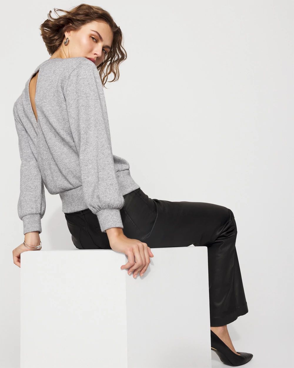 Lurex Puff Sleeve Snit Top