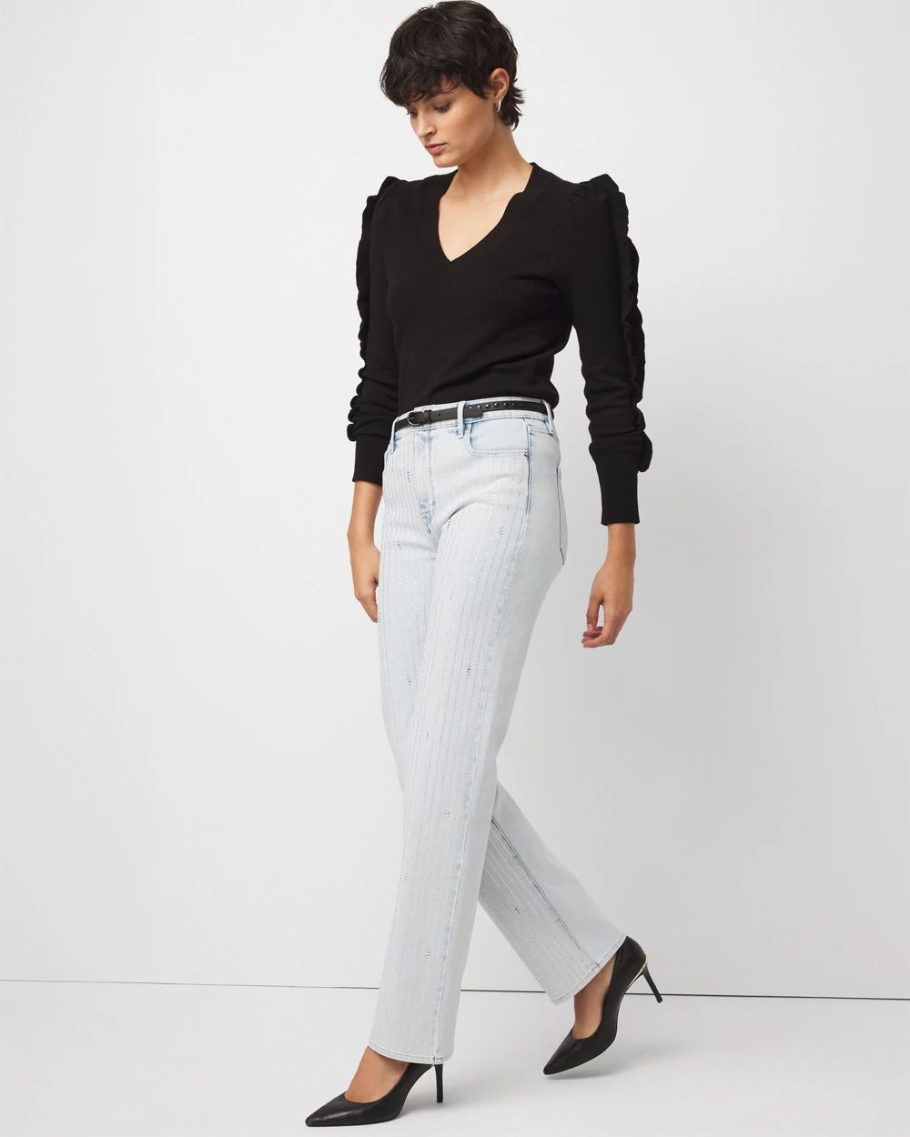 Rhinestone Pinstripe Extra High Rise Straight Jean