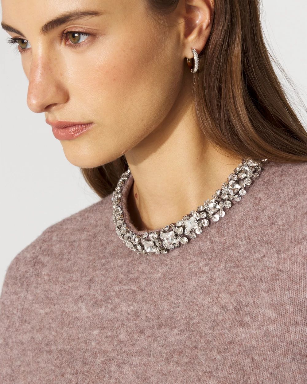 Embellished Crewneck Pullover Sweater