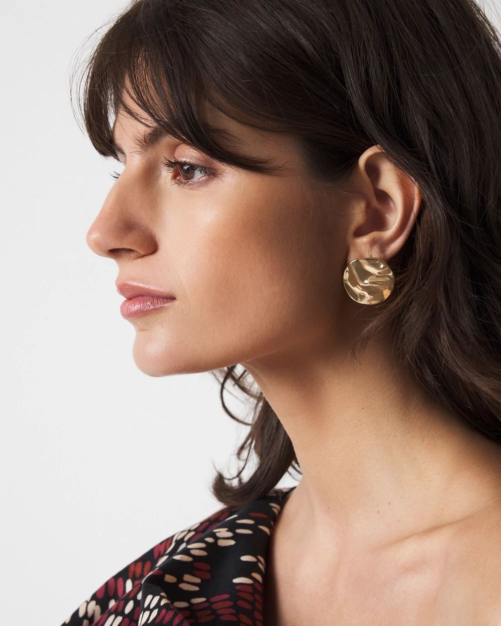 Gold Hammered Disc Stud Earrings