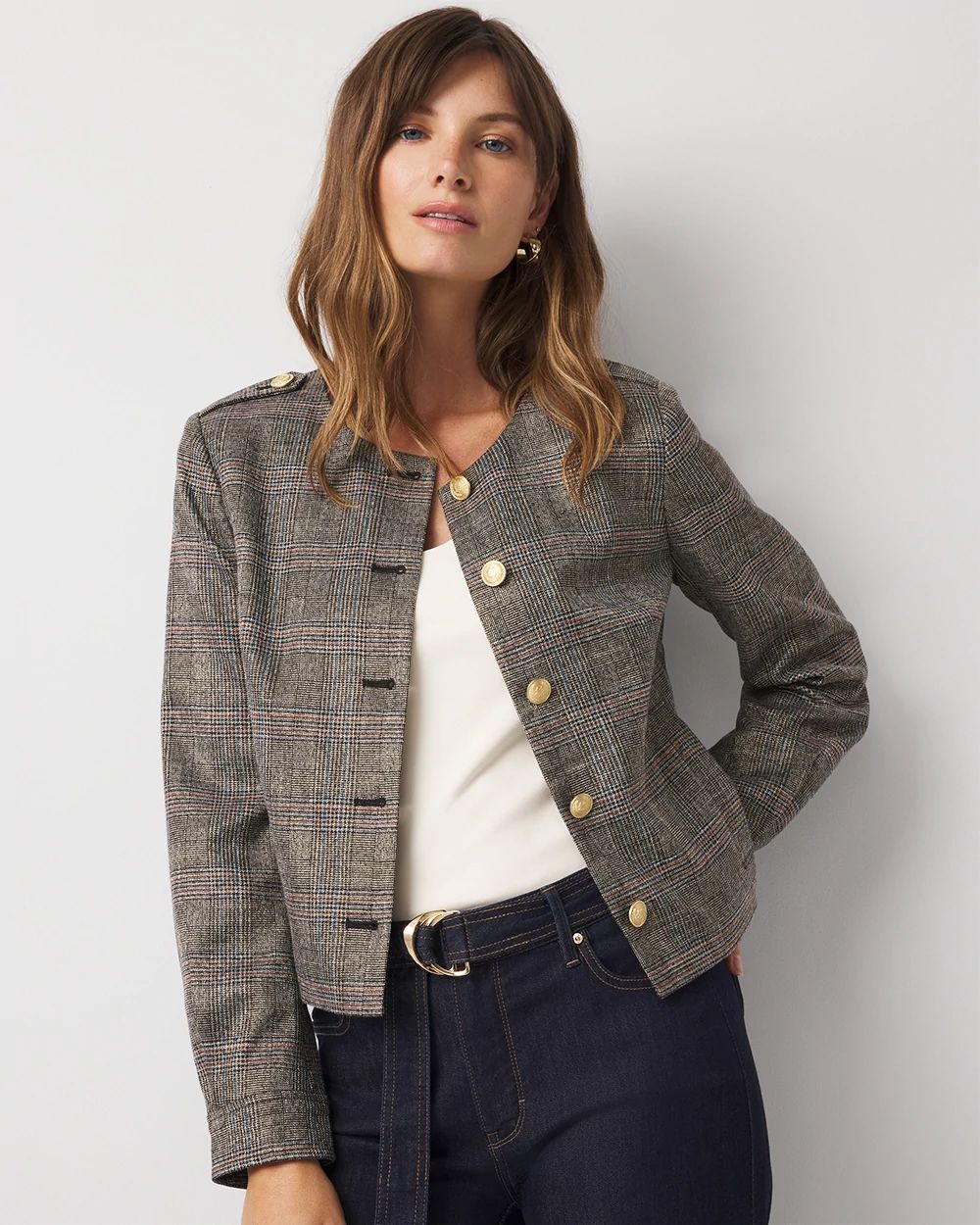 Metallic Plaid Cropped Jacket