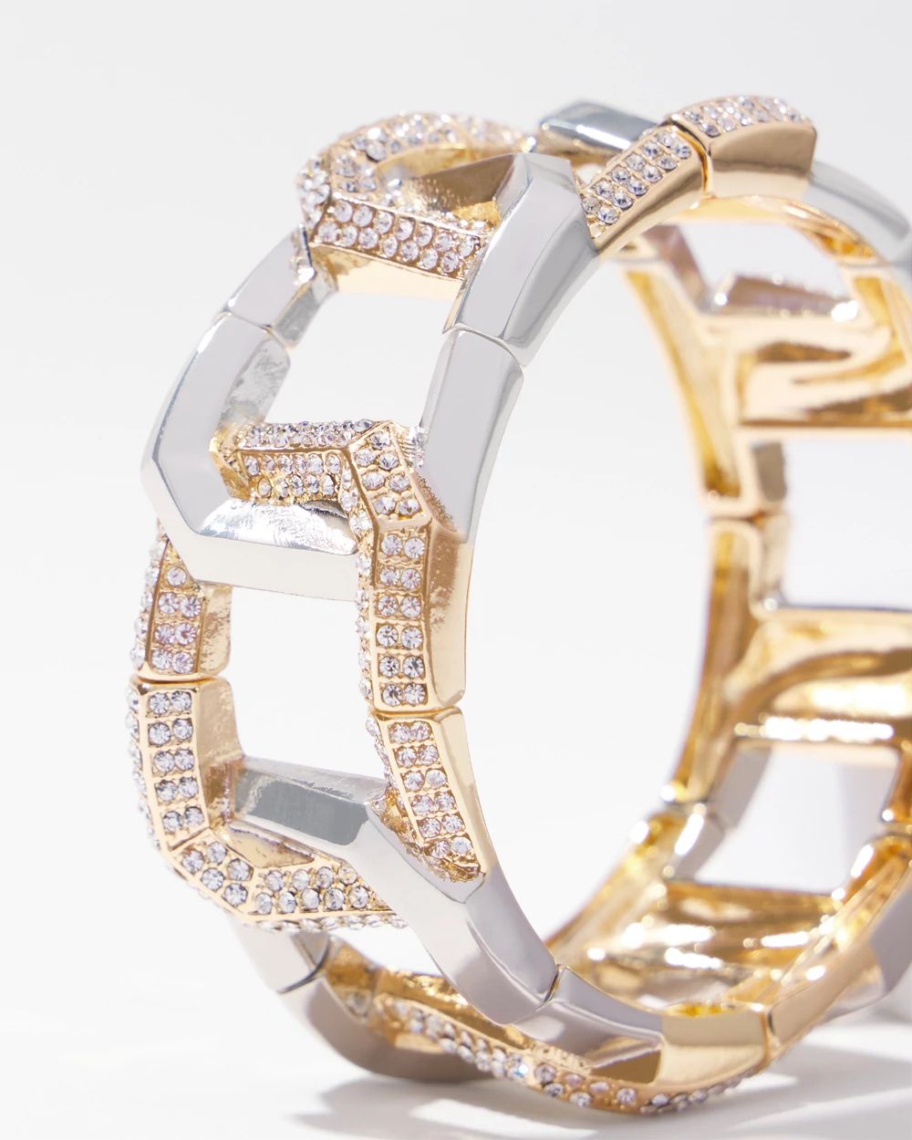 Mixed Metal Pavé Link Stretch Bracelet