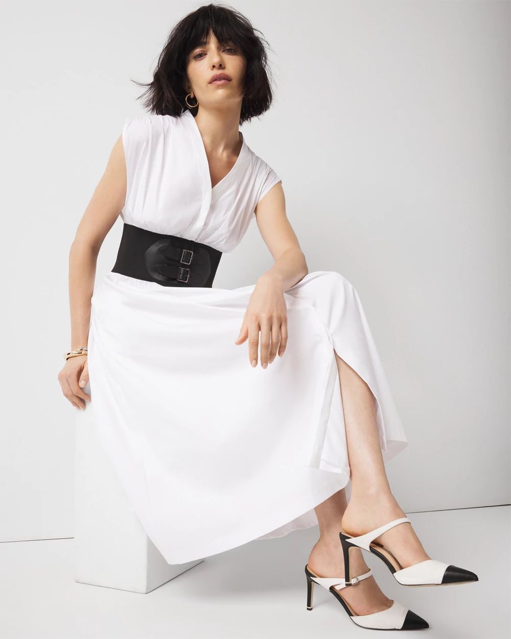 Cap Sleeve Belted Midi Dress