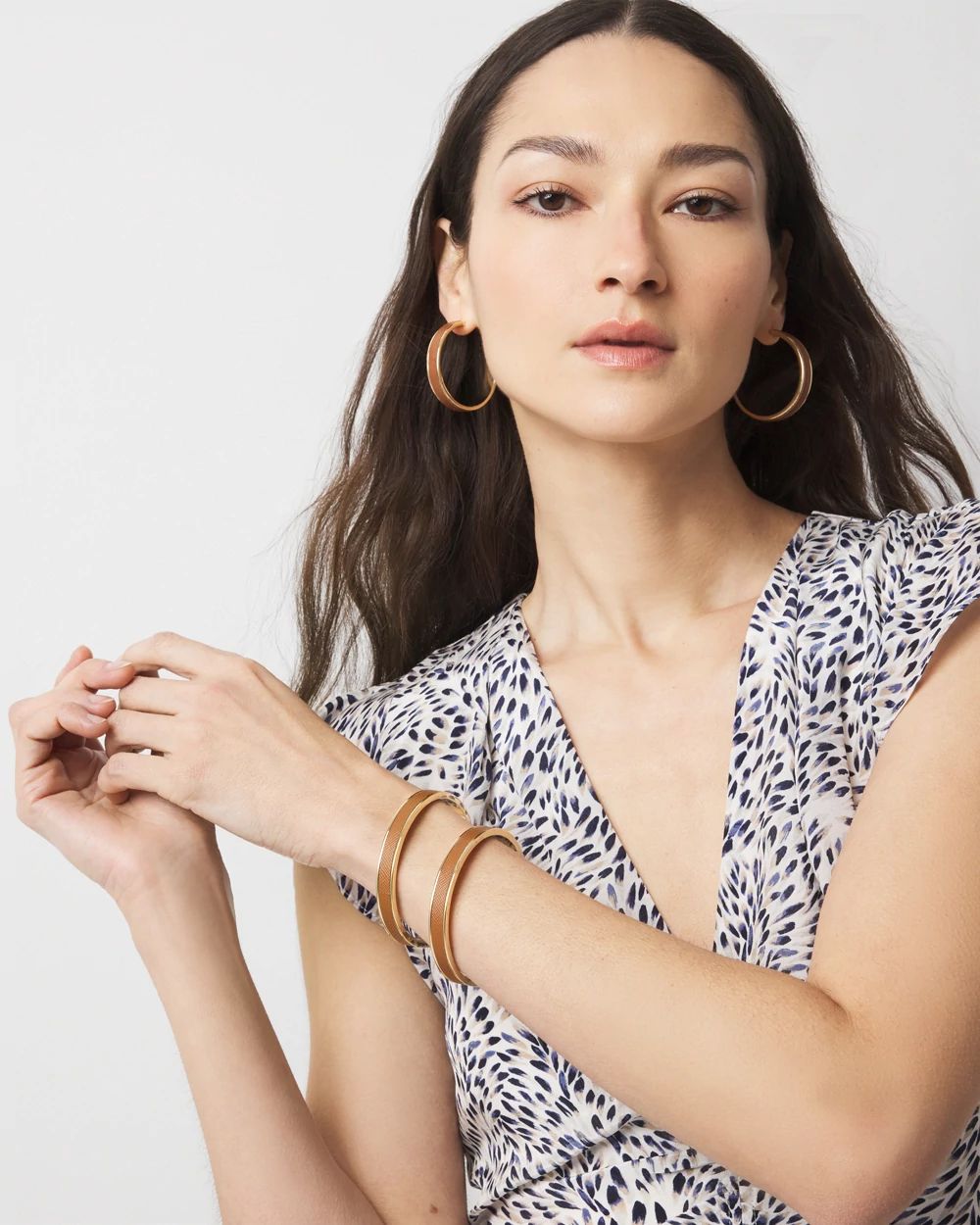 2-Pack Cognac Textured Leather Bangles