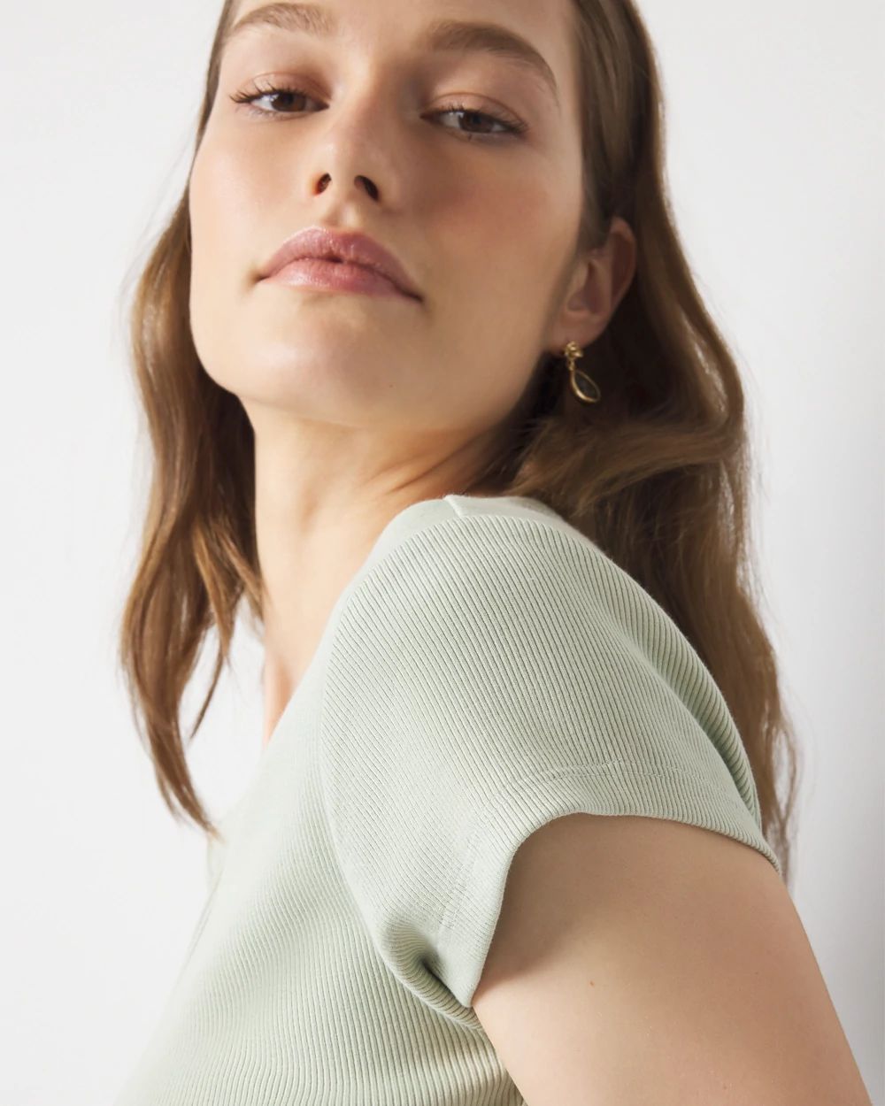 WHBMFORME™ Ribbed Stretch Scoop Neck Tee