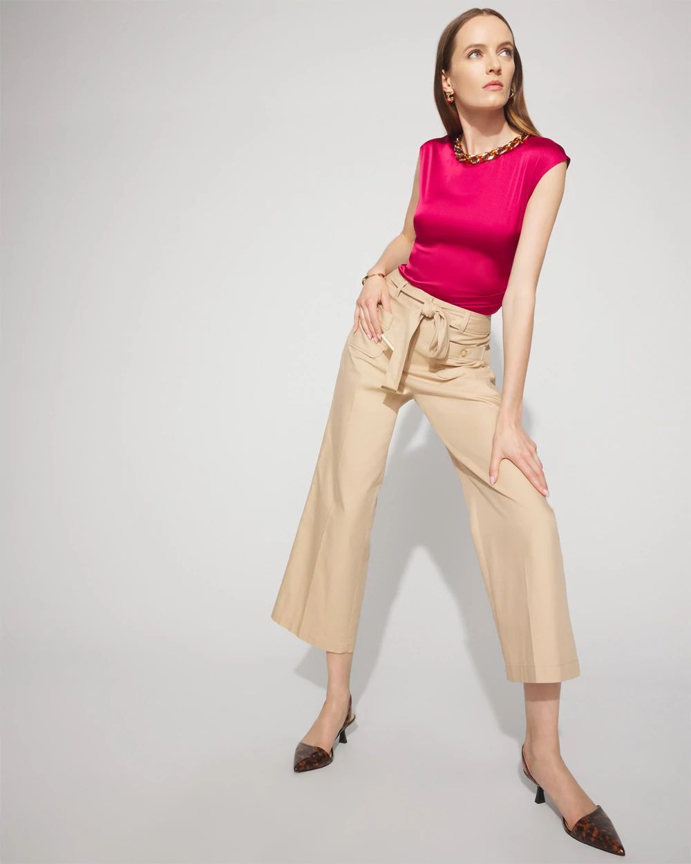 Satin Top with Tortoise Chain Necklace