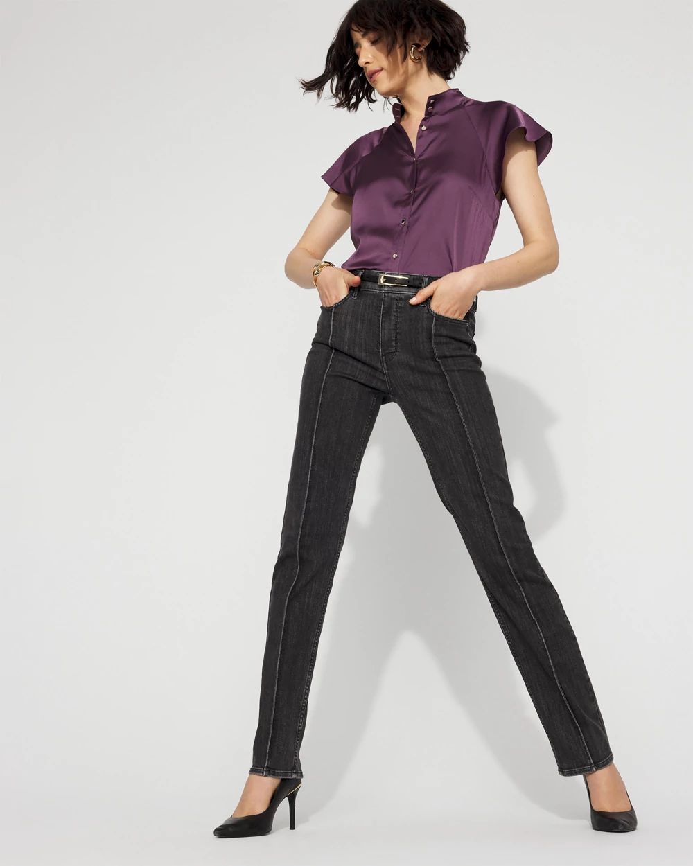 Pintuck High-Rise Slim Jean