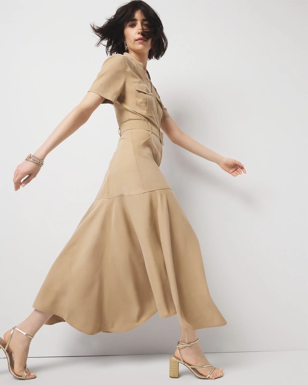 Petite Short-Sleeve Utility Shirt Dress