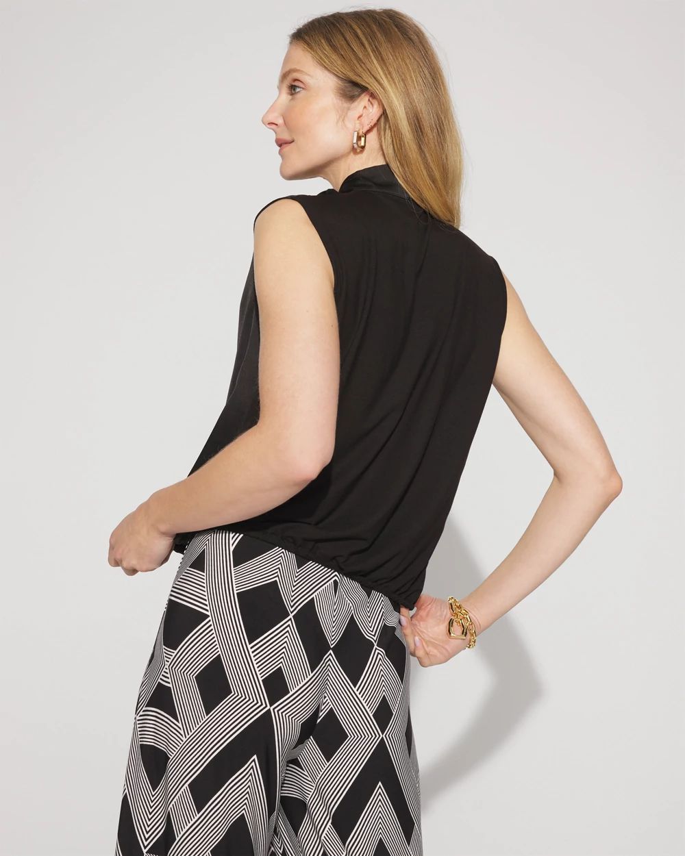 Bubble Hem Tie-Neck Shell