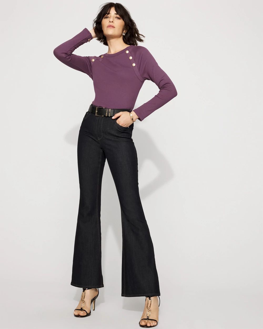 WHBM FORME™ Ribbed Stretch Button Long-Sleeve Tee