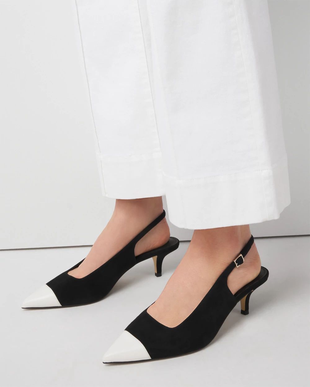 Cap Toe Suede Slingback Kitten Heels