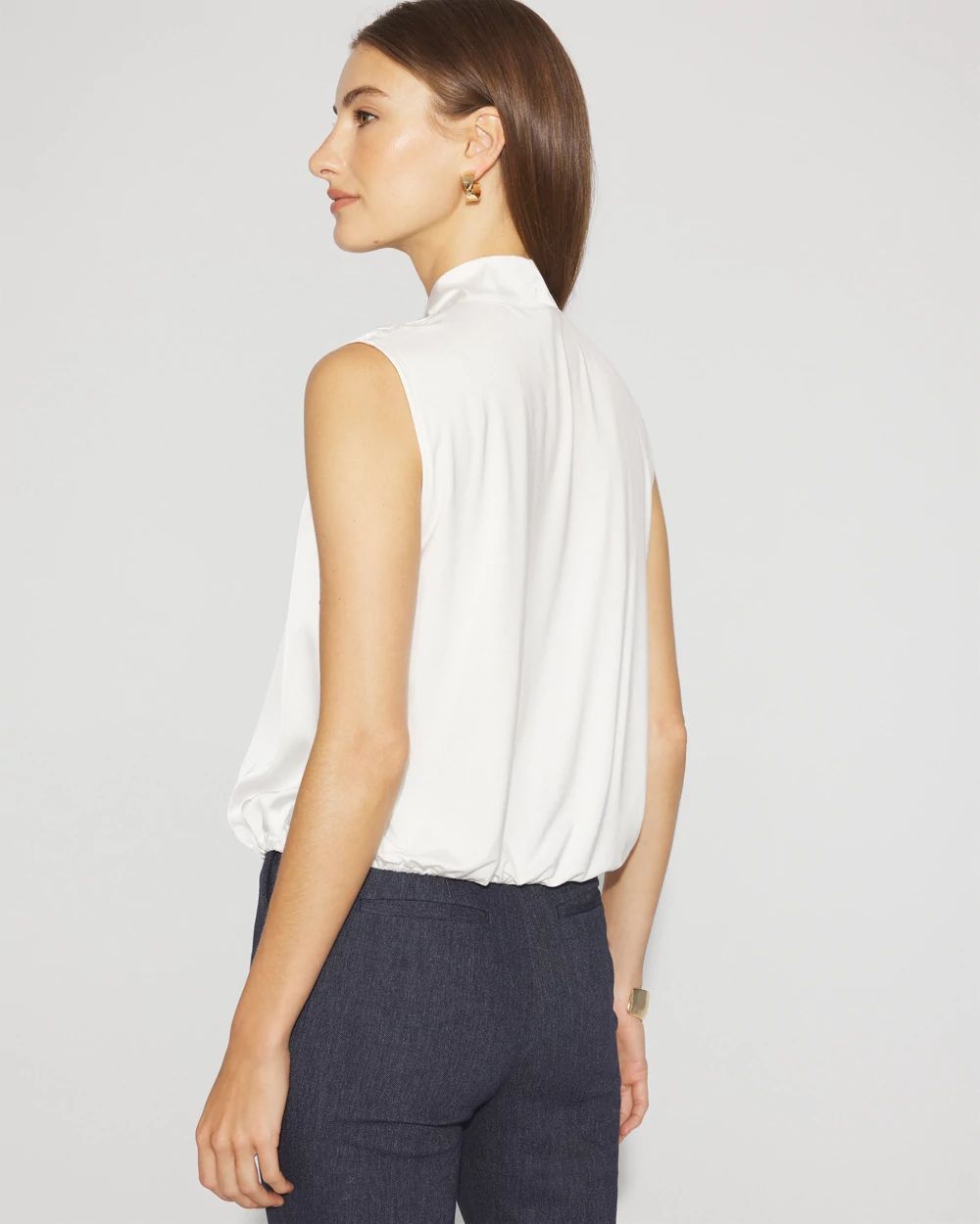 Bubble Hem Tie-Neck Shell