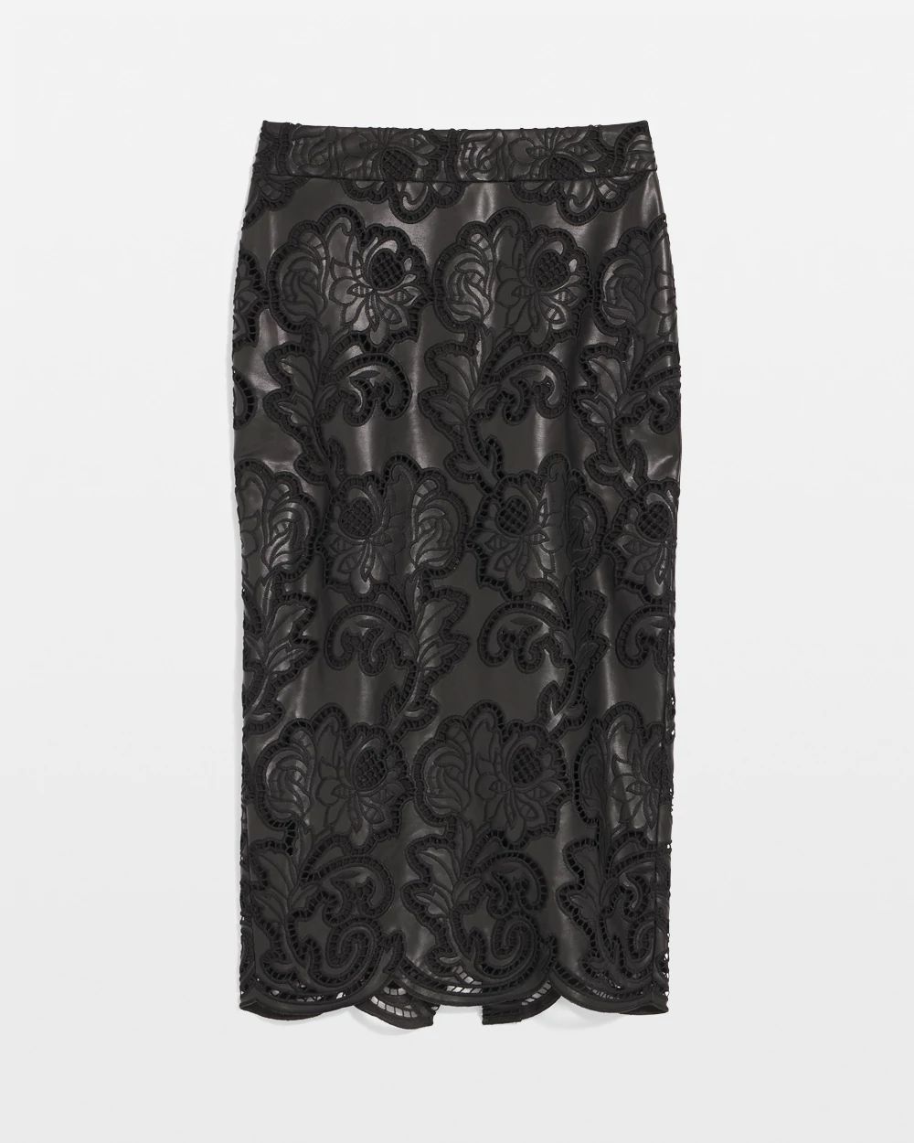Lace Faux Leather Midi Skirt