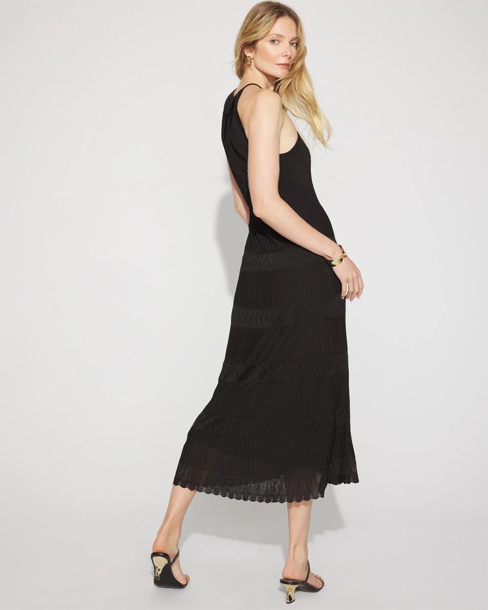 Tie-Back Halter Sweater Midi Dress