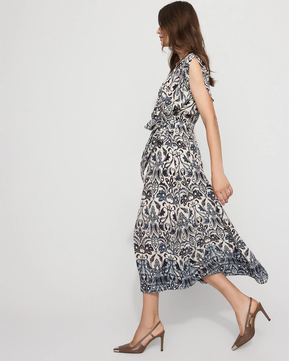 Crepe Side-Tie Midi Dress