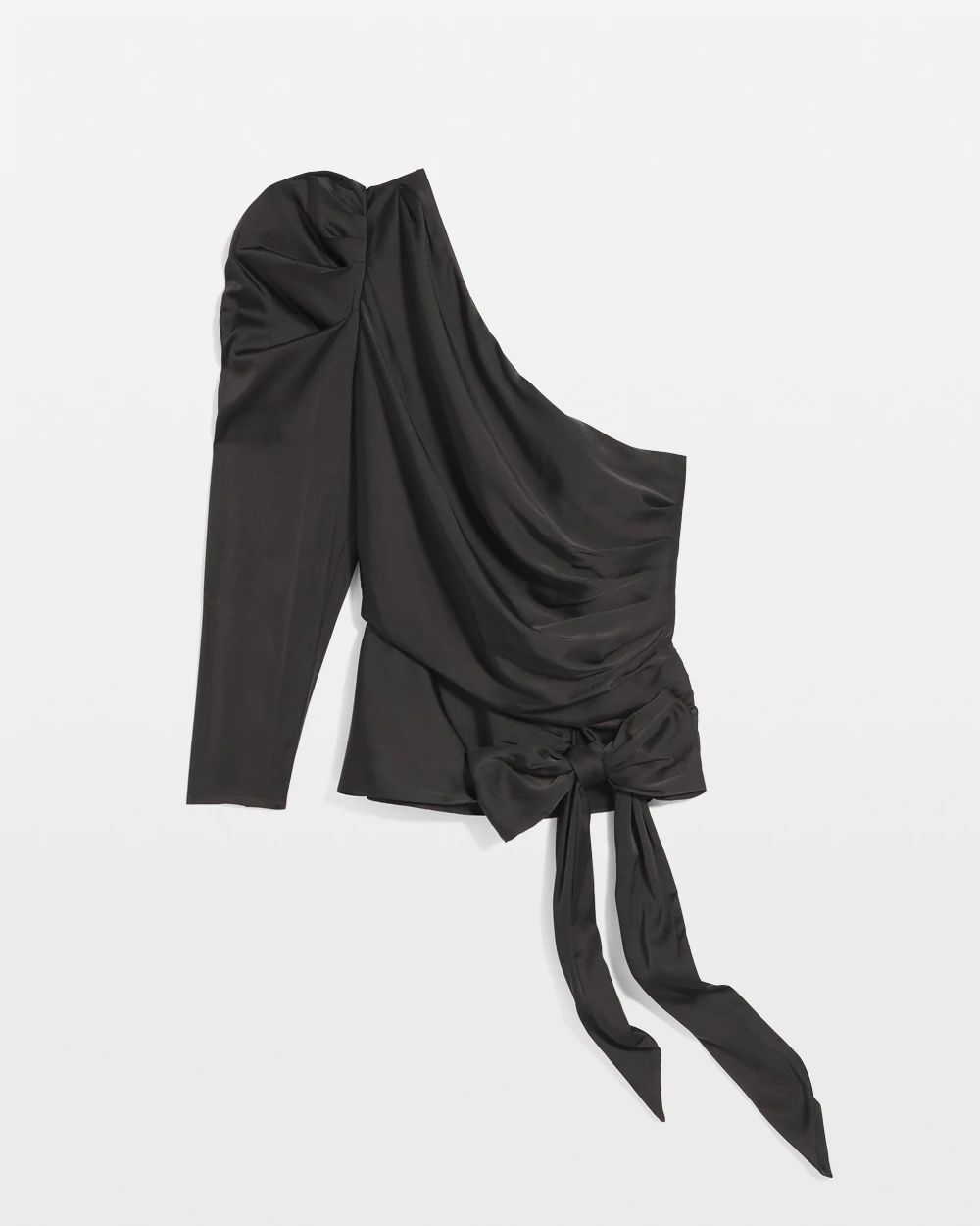 One-Shoulder Tie-Waist Satin Blouse