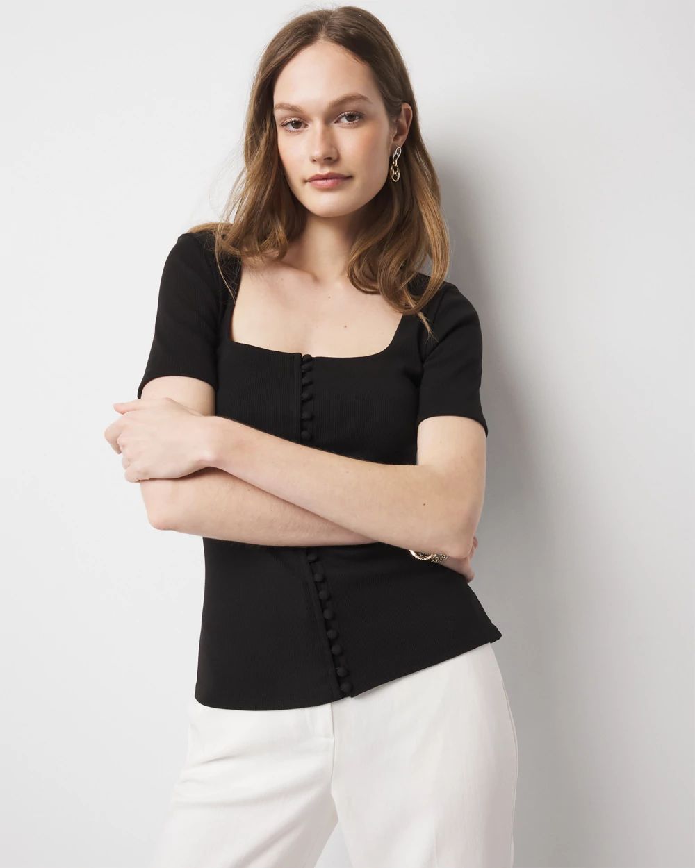 WHBM FORME™ Ribbed Stretch Button Tee