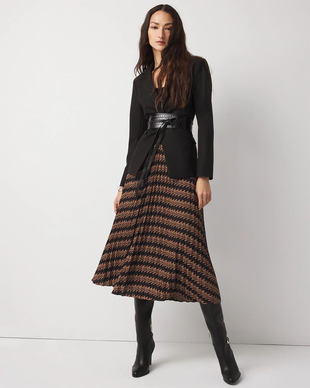 Pleated Crepe Midi Skirt