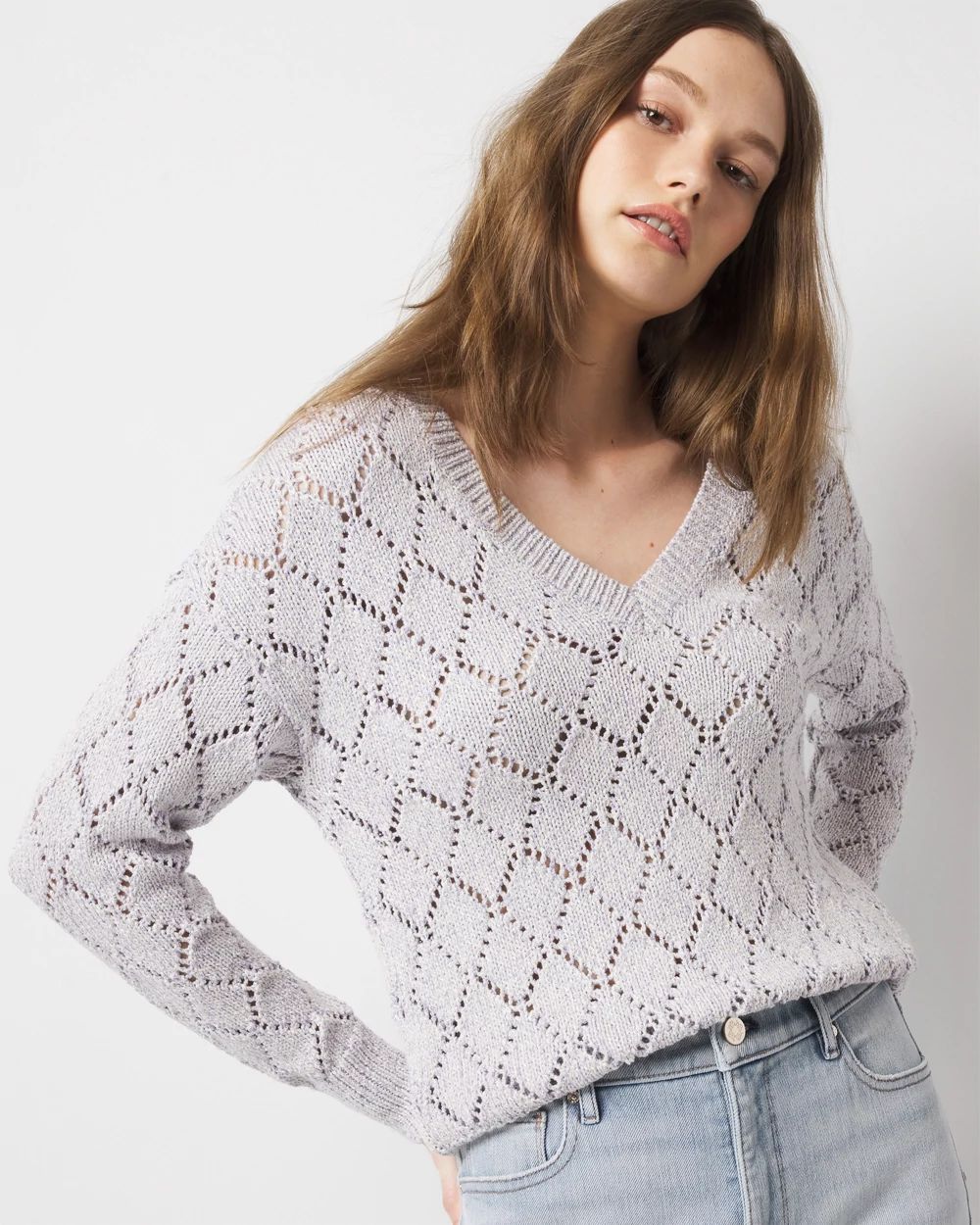 Pointelle Marled Shimmer Sweater