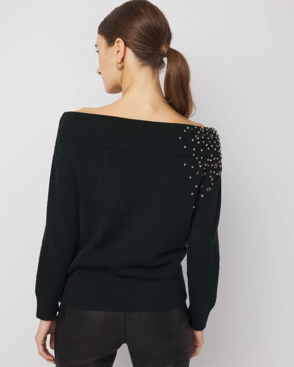 Embellished Off-The-Shoulder Sweater