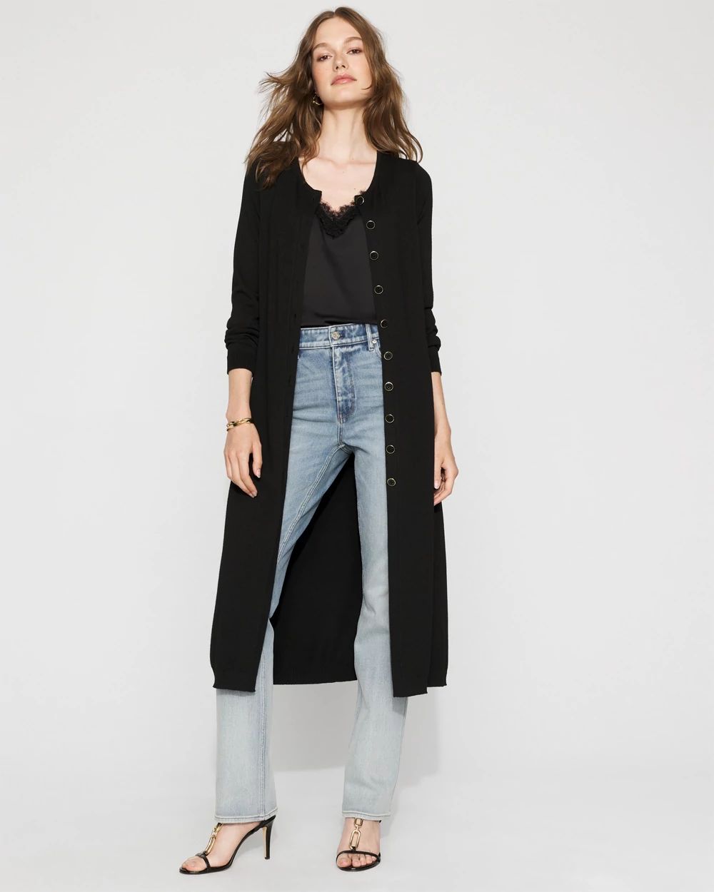Button-Front Duster Cardigan Sweater