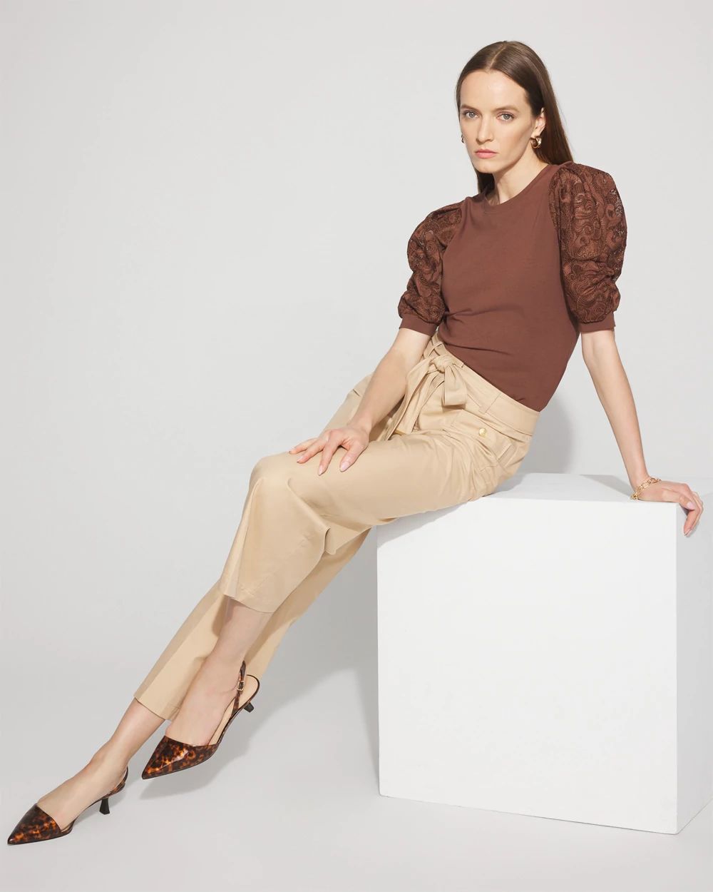 Lace Puff Sleeve Crewneck Tee