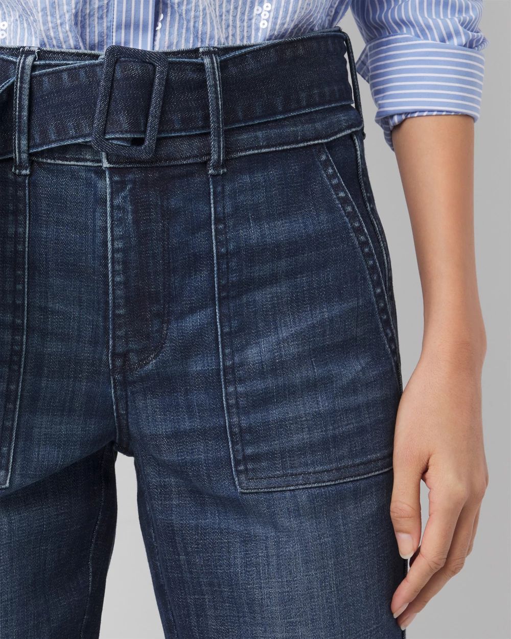 High-Rise Belted Skinny Flare Jeans