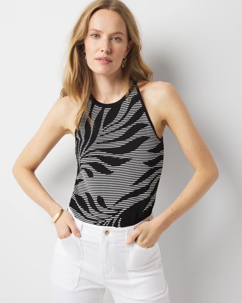 Palm Print Halter Sweater Tank