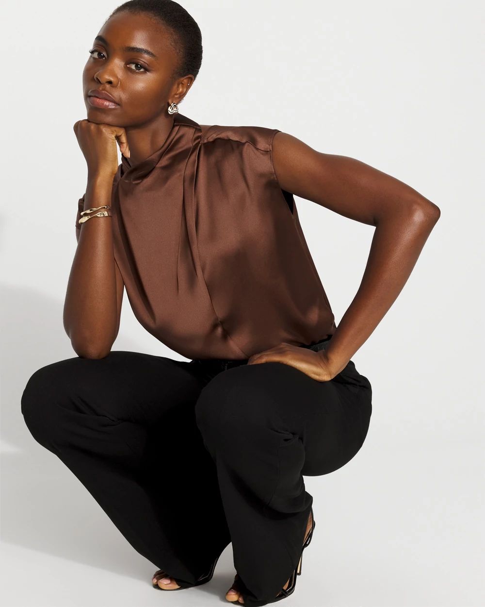 Satin Draped Sleeveless Blouse