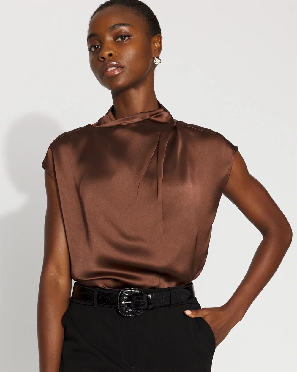Satin Draped Sleeveless Blouse