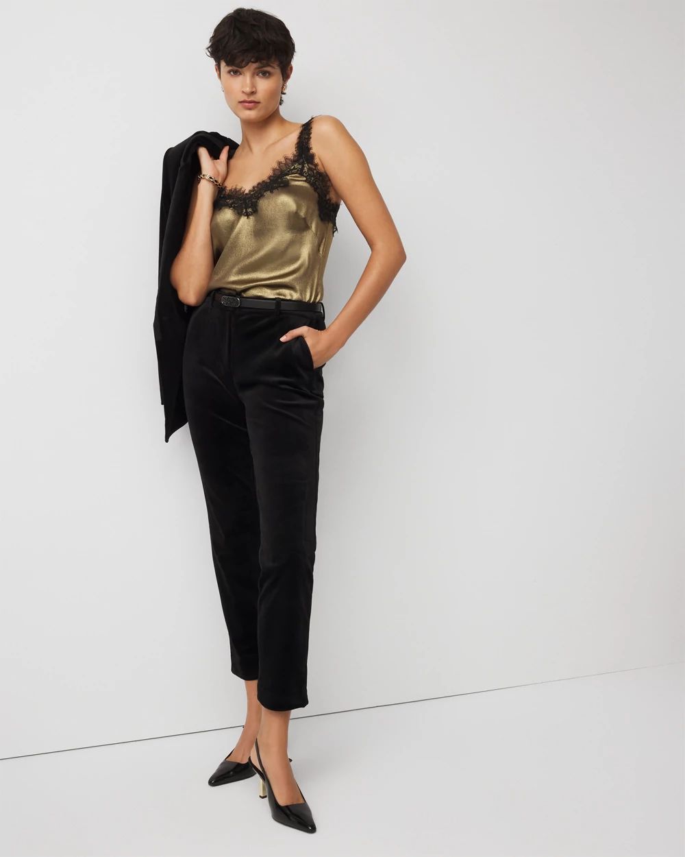 Petite Lace Trim Satin Camisole