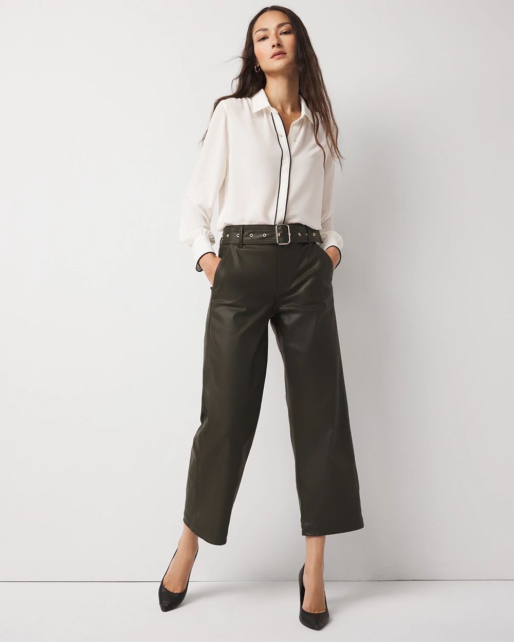 Coated High-Rise Wide-Leg Crop