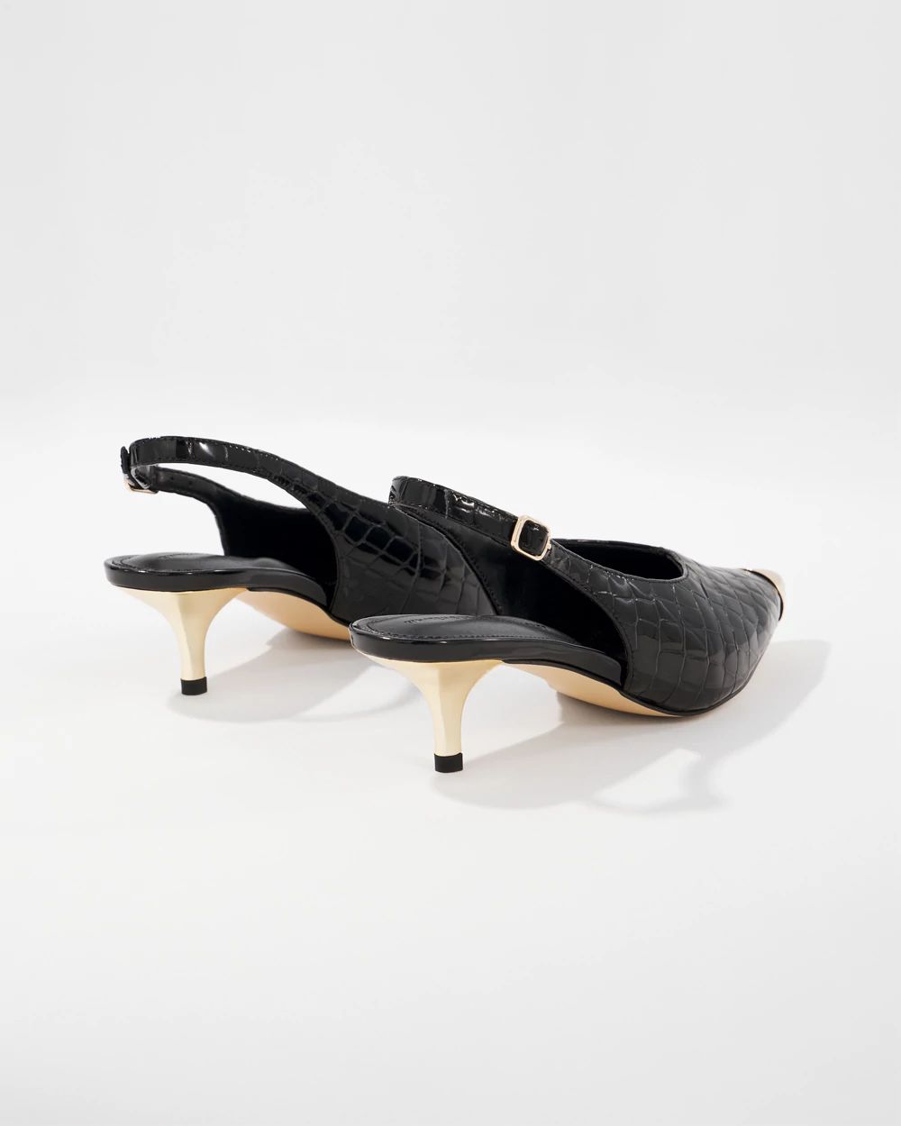 Capped Toe Leather Croc Slingback