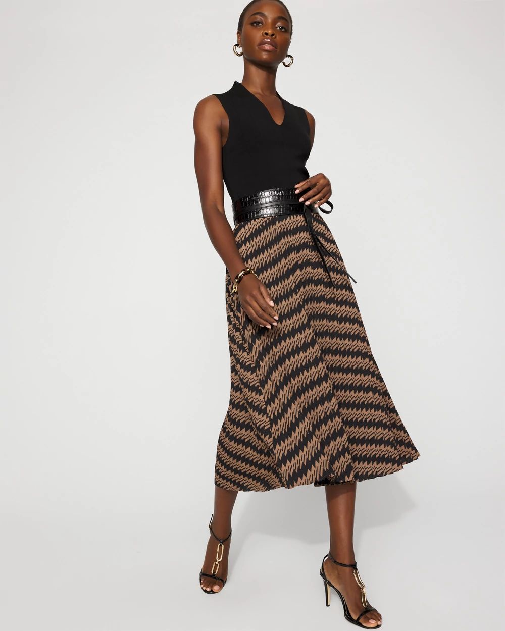 Pleated Crepe Midi Skirt