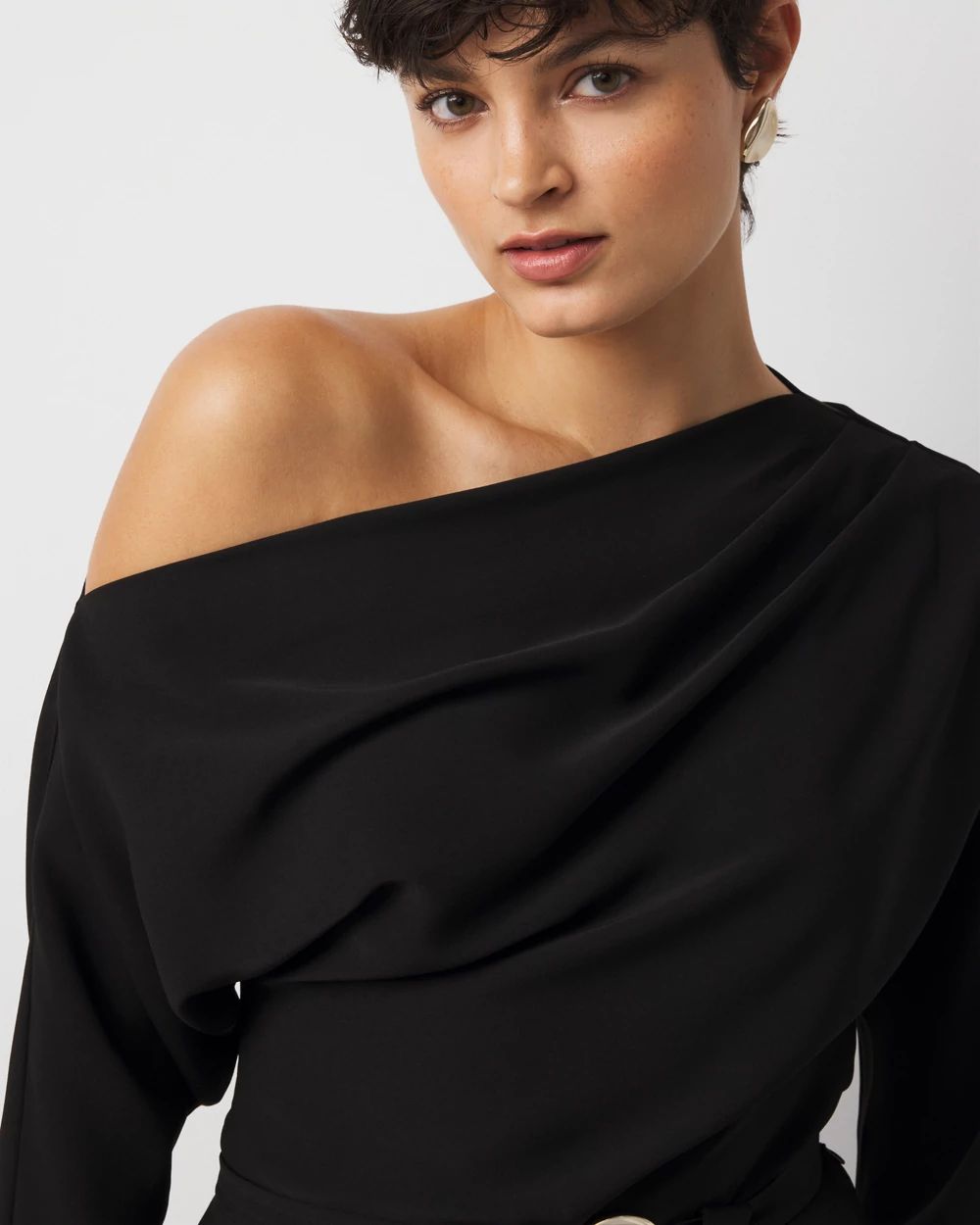 Petite Off-The-Shoulder Belted Dress