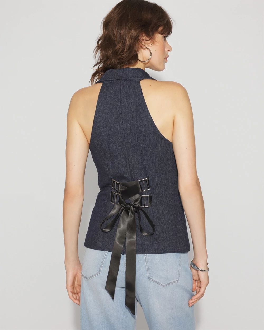 Longline Halter Vest with Lace-Up Back