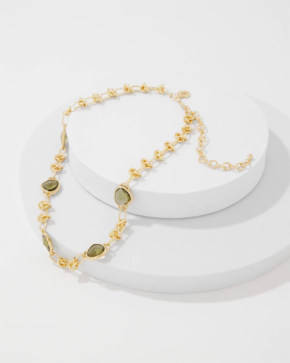 Olive + Gold Single Strand Necklace