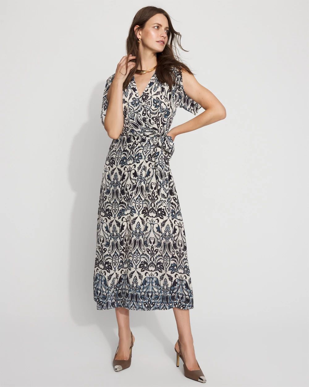 Crepe Side-Tie Midi Dress