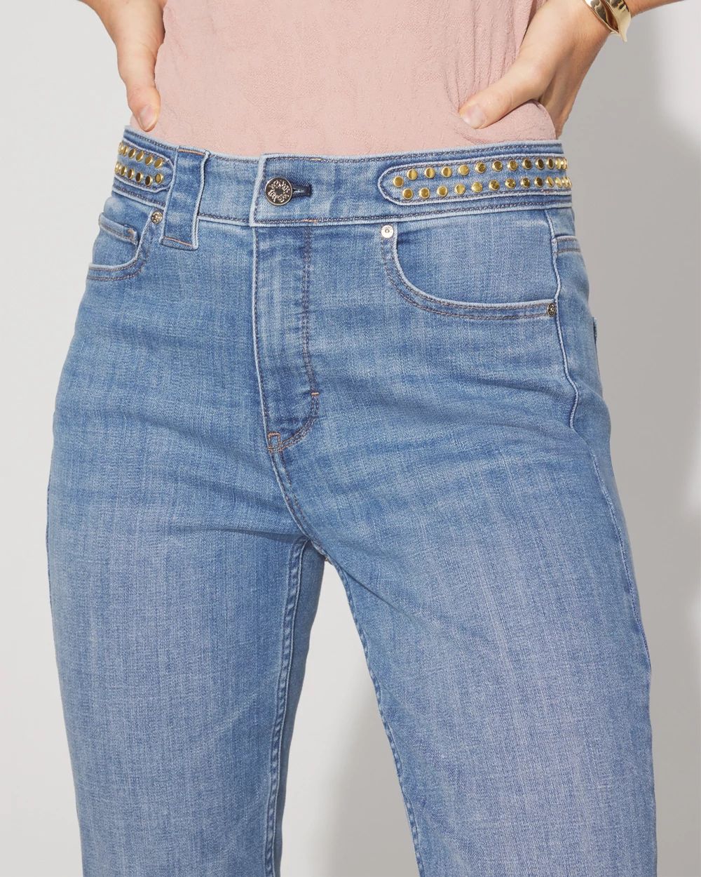 Studded Detail High-Rise Slim Cropped Jean