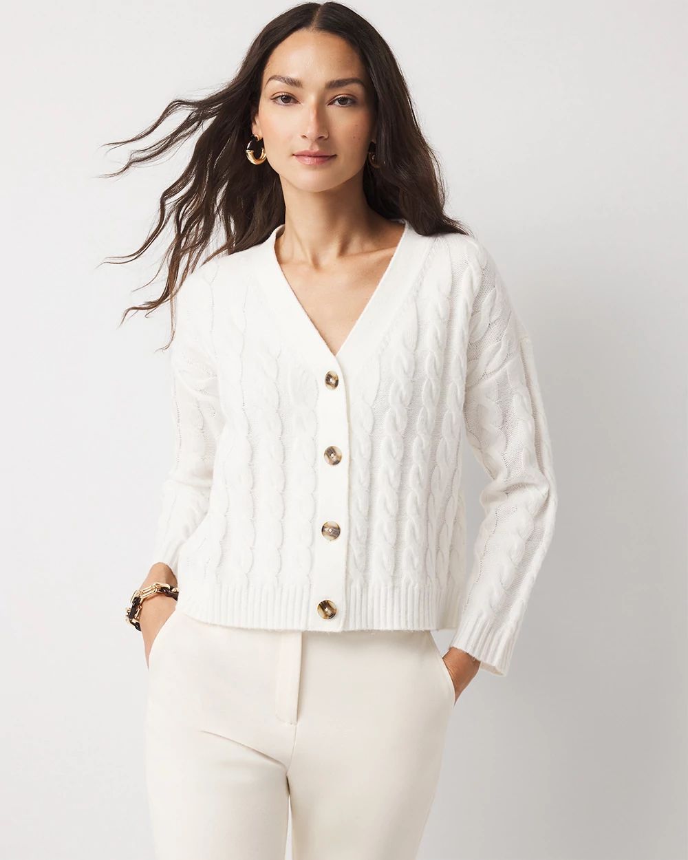 Cable-Knit Button-Front Cardigan