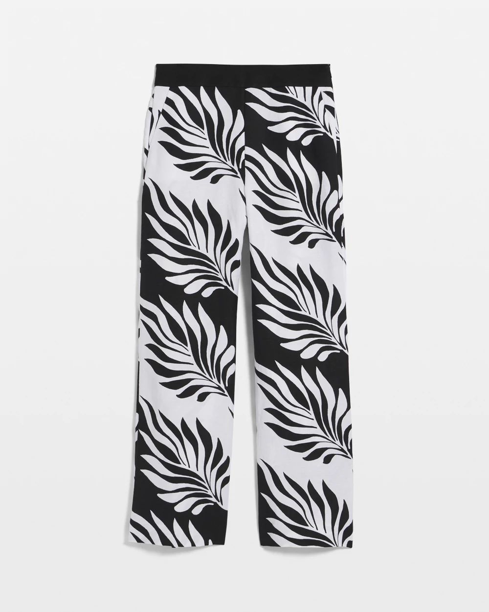 Linen-Blend Palm Print Cropped Wide Leg Pant