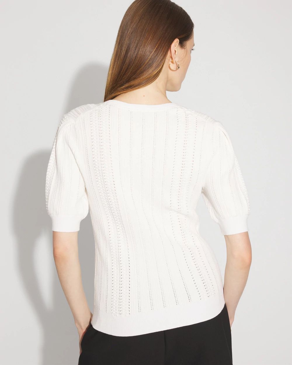 Pointelle Puff Sleeve Sweater